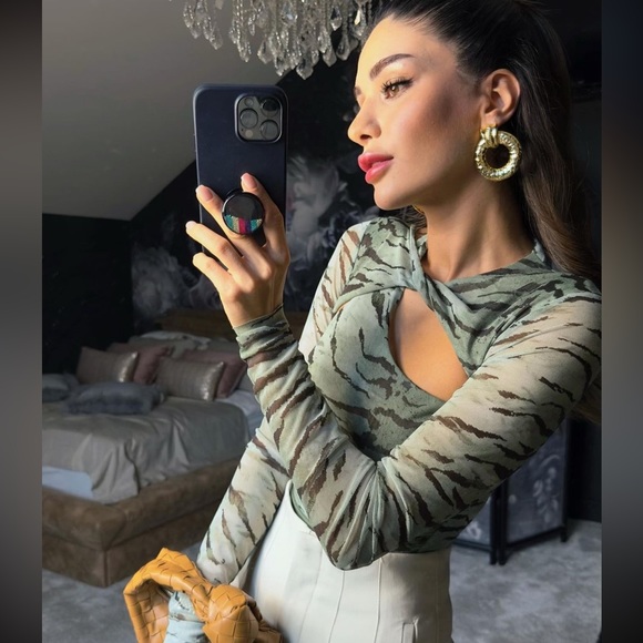 ZARA ZEBRA PRINTED TULLE TOP - Picture 5 of 6